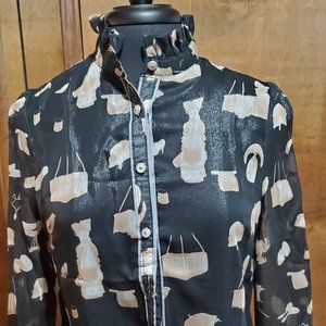 Women's Sheer Ruffle Neck Blouse